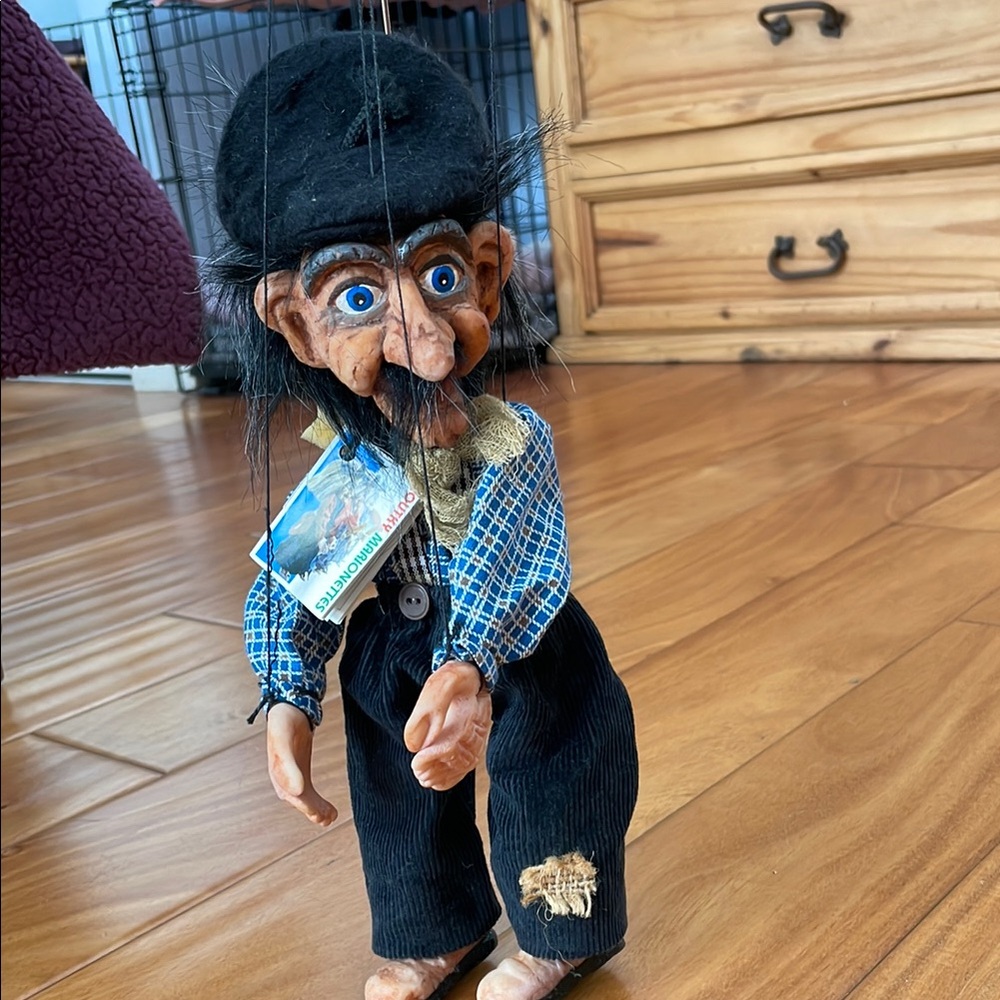 Handcrafted Marionette Puppet with Black Hat
